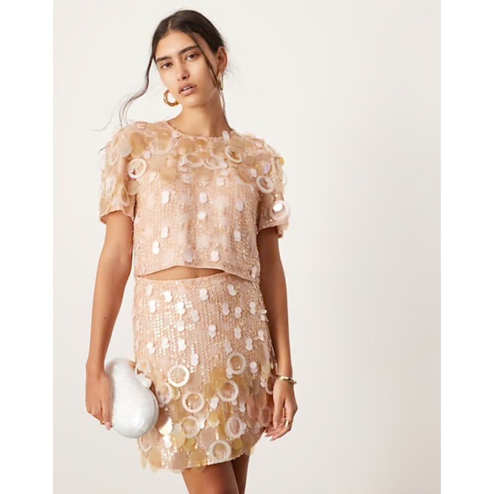 ASOS Sequin Embellished Mini Dress in Cream